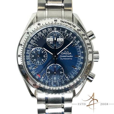 omega speedmaster triple date blue dial|omega speedmaster triple calendar blue dial.